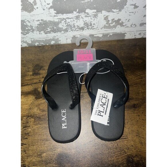 NWT! The Children's Place Classic Thong Sandal Flip Flops - Glitter Black 10/11 - Picture 1 of 3
